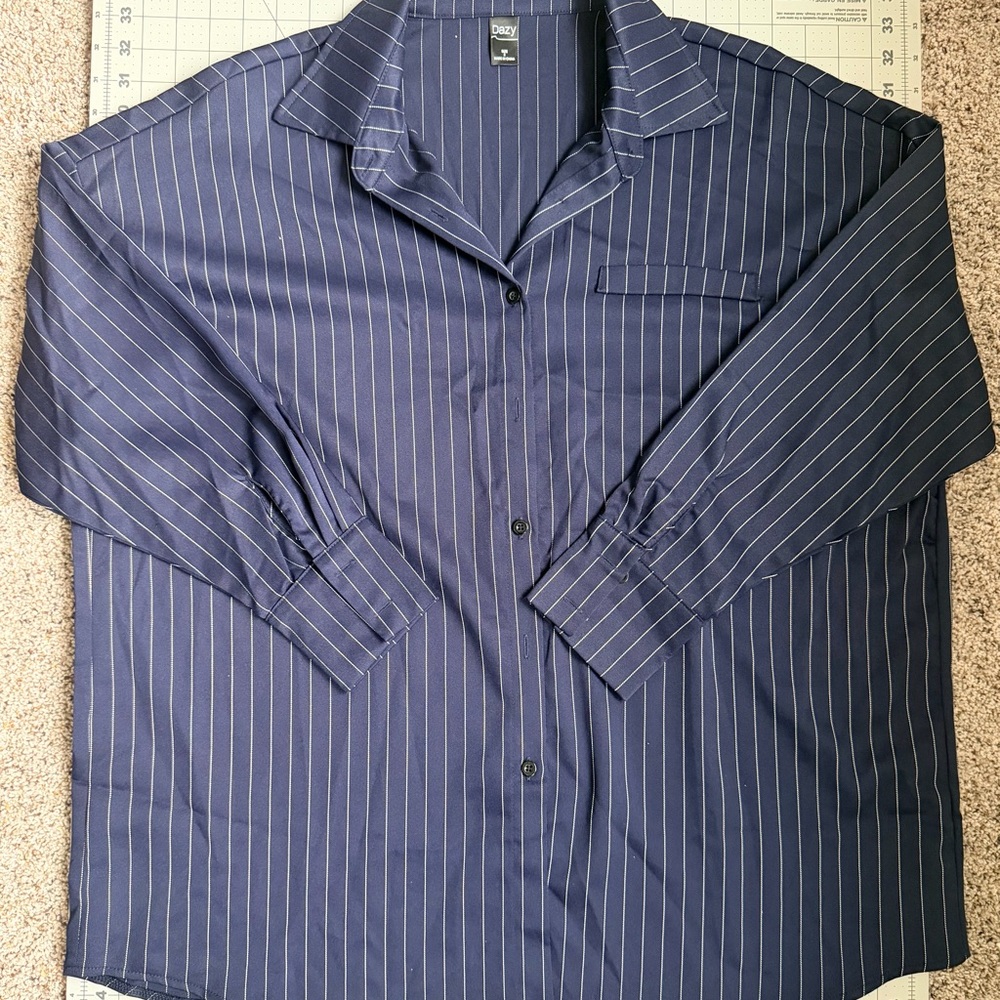 Navy Pinstripe Button Down Shirt